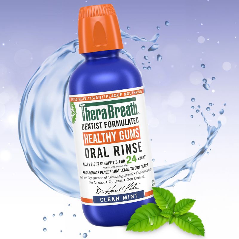 slide 10 of 14, TheraBreath Healthy Gums Mouthwash Antigingivitis - Clean Mint - 33.8 fl oz, 33.8 fl oz