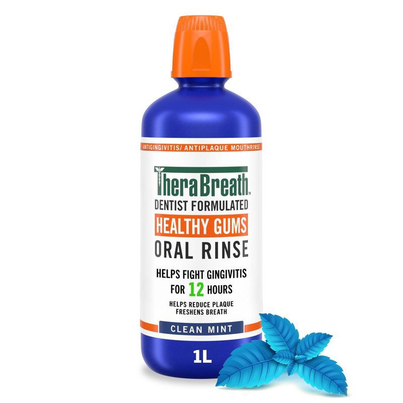 slide 1 of 10, TheraBreath Healthy Gums Mouthwash Antigingivitis - Clean Mint - 33.8 fl oz, 33.8 fl oz