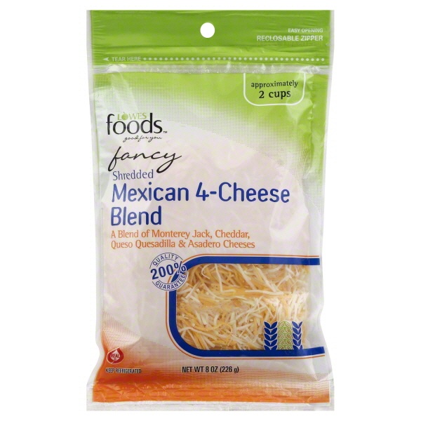 slide 1 of 1, Lowes Foods Fancy Shredded Mexican Four Cheese, 8 oz