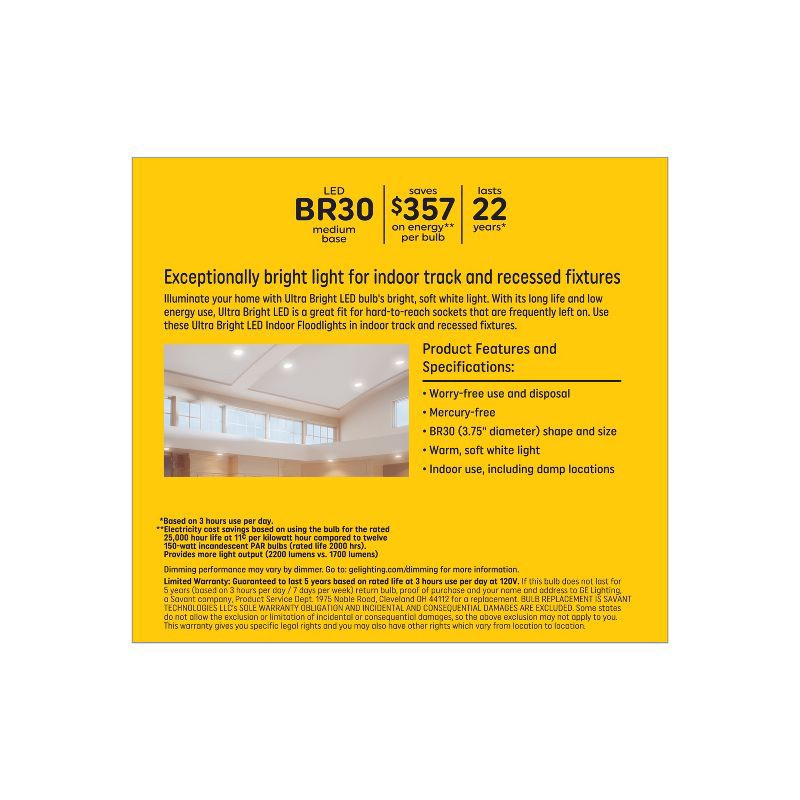 slide 3 of 7, GE Household Lighting GE 2pk 150W Ultra Bright BR30 LED Indoor Floodlight Soft White, 2 ct