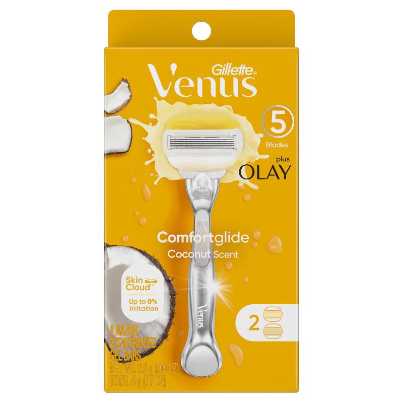 slide 2 of 8, Venus Comfortglide with Olay Coconut Women's Razor + 2 Razor Blade Refills, 1 ct