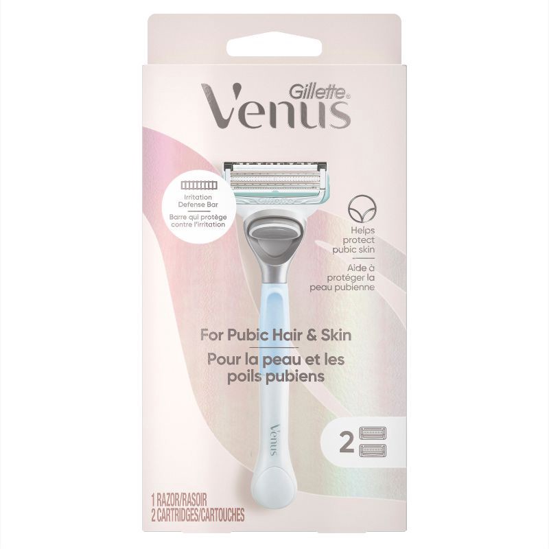 slide 2 of 9, Venus for Pubic Hair & Skin Women's Razor + 2 Razor Blade Refills, 1 ct