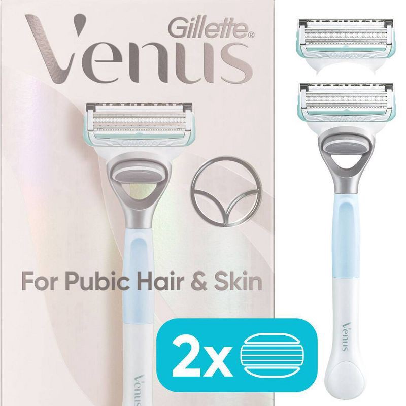 slide 1 of 8, Venus for Pubic Hair & Skin Women's Razor + 2 Razor Blade Refills, 1 ct