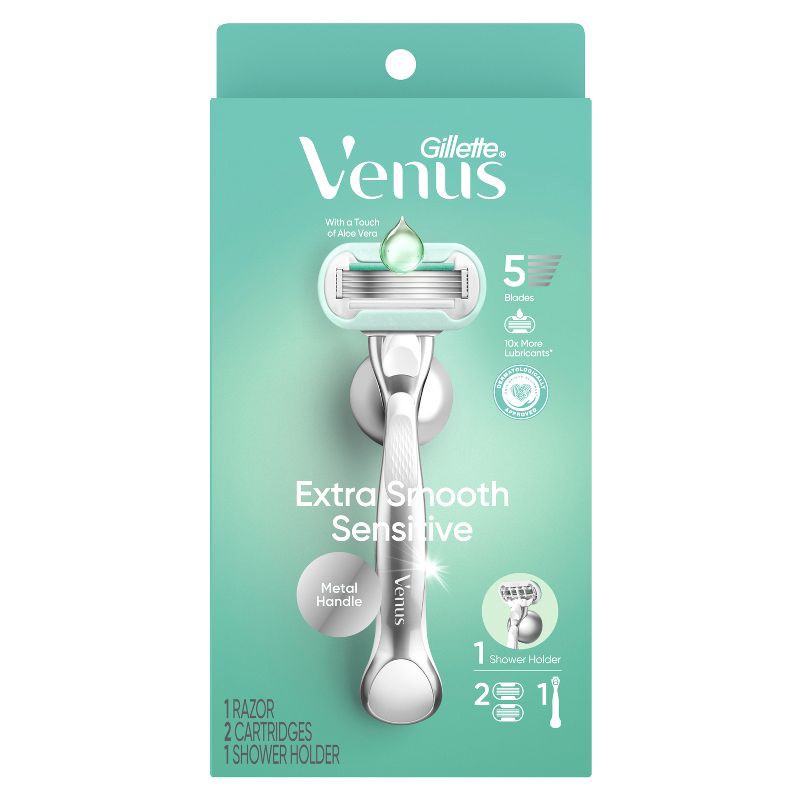 slide 2 of 11, Venus Extra Smooth Sensitive Women's Razor Handle, 2 Razor Blade Refills and Shower Holder, 1 ct