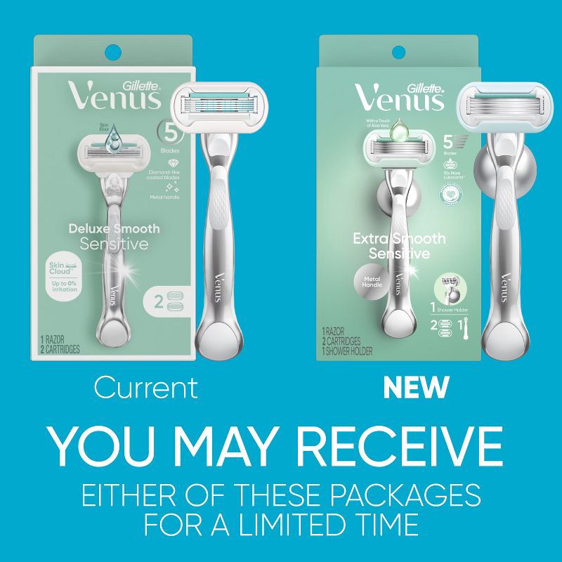 slide 3 of 11, Venus Extra Smooth Sensitive Women's Razor Handle, 2 Razor Blade Refills and Shower Holder, 1 ct