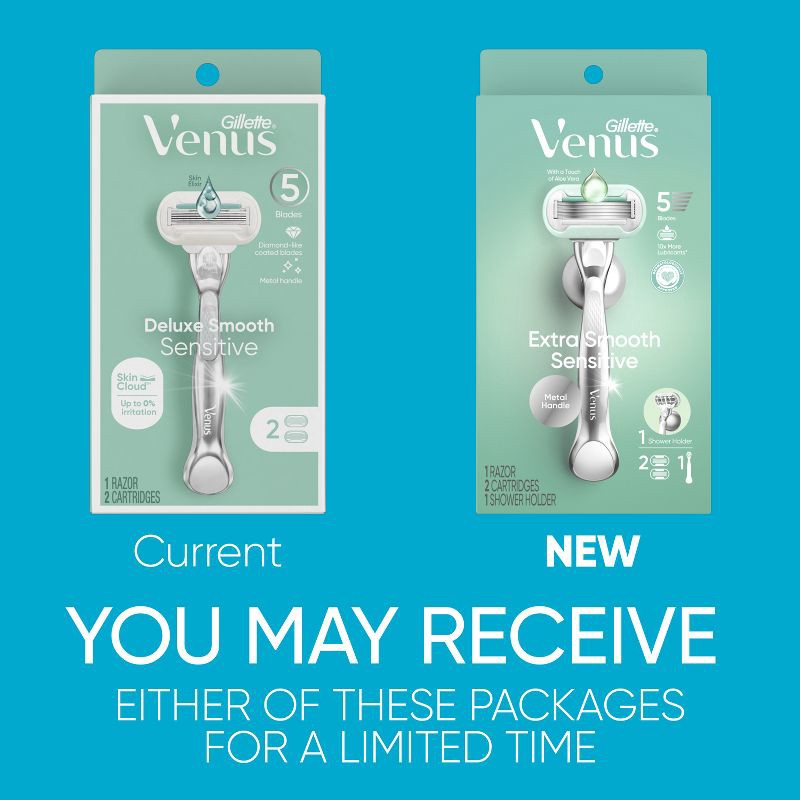 slide 9 of 10, Venus Deluxe Smooth Sensitive Women's Razor + 2 Razor Blade Refills, 1 ct