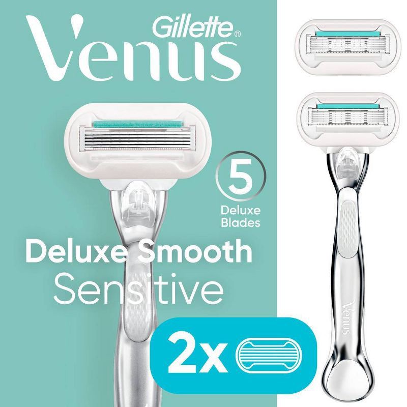 slide 1 of 8, Venus Deluxe Smooth Sensitive Women's Razor + 2 Razor Blade Refills, 1 ct