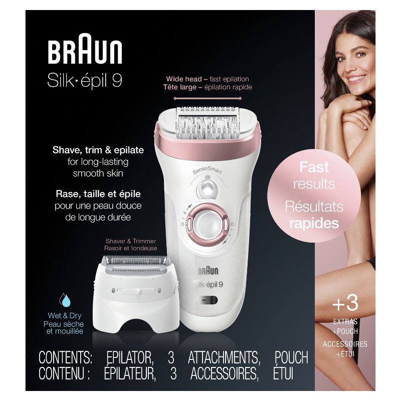 slide 8 of 9, Braun Silk-epil 9-720 2-in-1 Women's Cordless Wet & Dry Epilator + Bikini Trimmer + 2 Extra Accessories, 1 ct