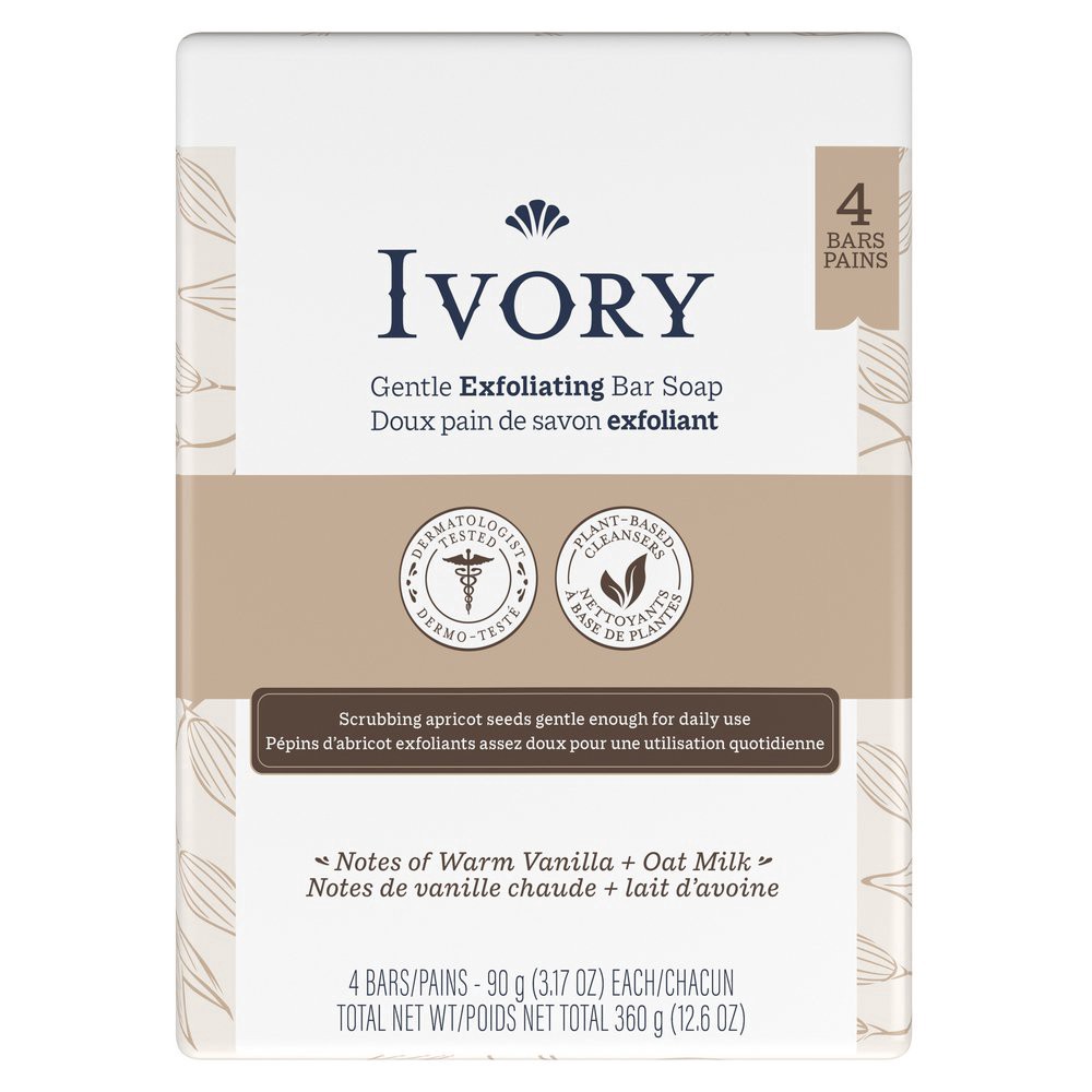 slide 1 of 1, Ivory Exfoliating Bar Soap - Warm Vanilla & Oat Milk, 4 ct