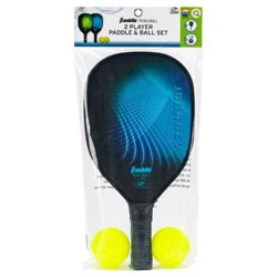 Franklin Sports 2 Player Wood Journey Pickleball Paddle and Ball Set in Mesh Bag - Blue: Oval Shape, Medium Flex
