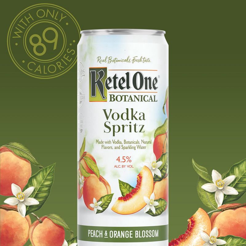 slide 3 of 8, Ketel One Botanical Peach & Orange Blossom Vodka Spritz - 4pk/355ml Cans, 4 ct; 355 ml