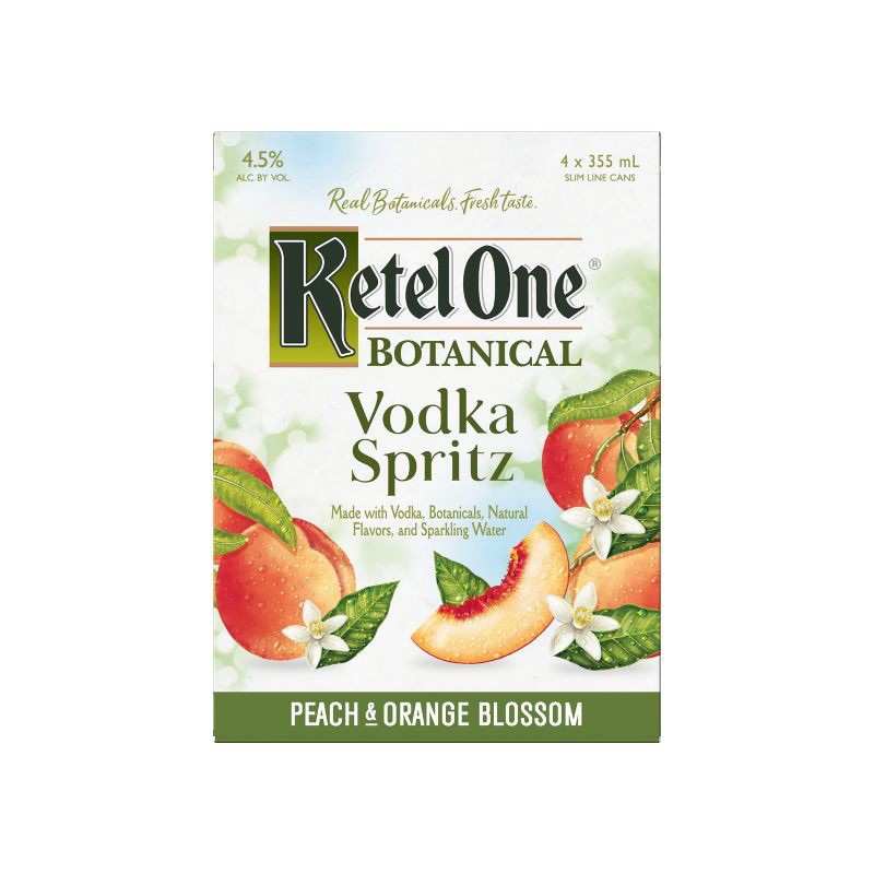 slide 5 of 8, Ketel One Botanical Peach & Orange Blossom Vodka Spritz - 4pk/355ml Cans, 4 ct; 355 ml