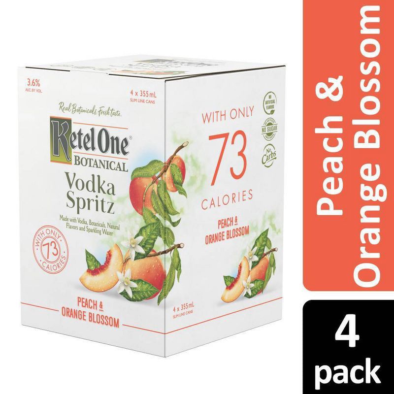 slide 5 of 6, Ketel One Botanical Peach & Orange Blossom Vodka Spritz - 4pk/355ml Cans, 4 ct; 355 ml