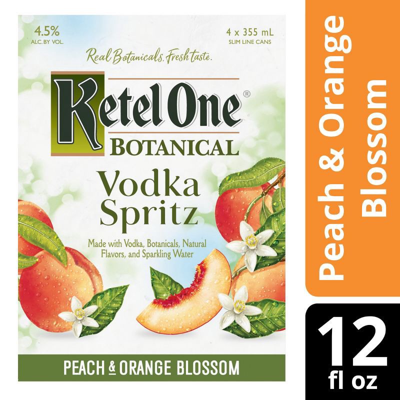 slide 1 of 6, Ketel One Botanical Peach & Orange Blossom Vodka Spritz - 4pk/355ml Cans, 4 ct; 355 ml