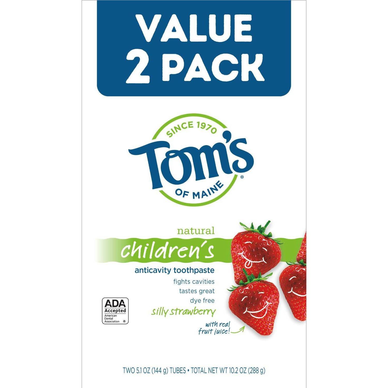 slide 1 of 3, Tom's of Maine Children's Anti-cavity Toothpaste Silly Strawberry, 2 ct, 5.1 oz