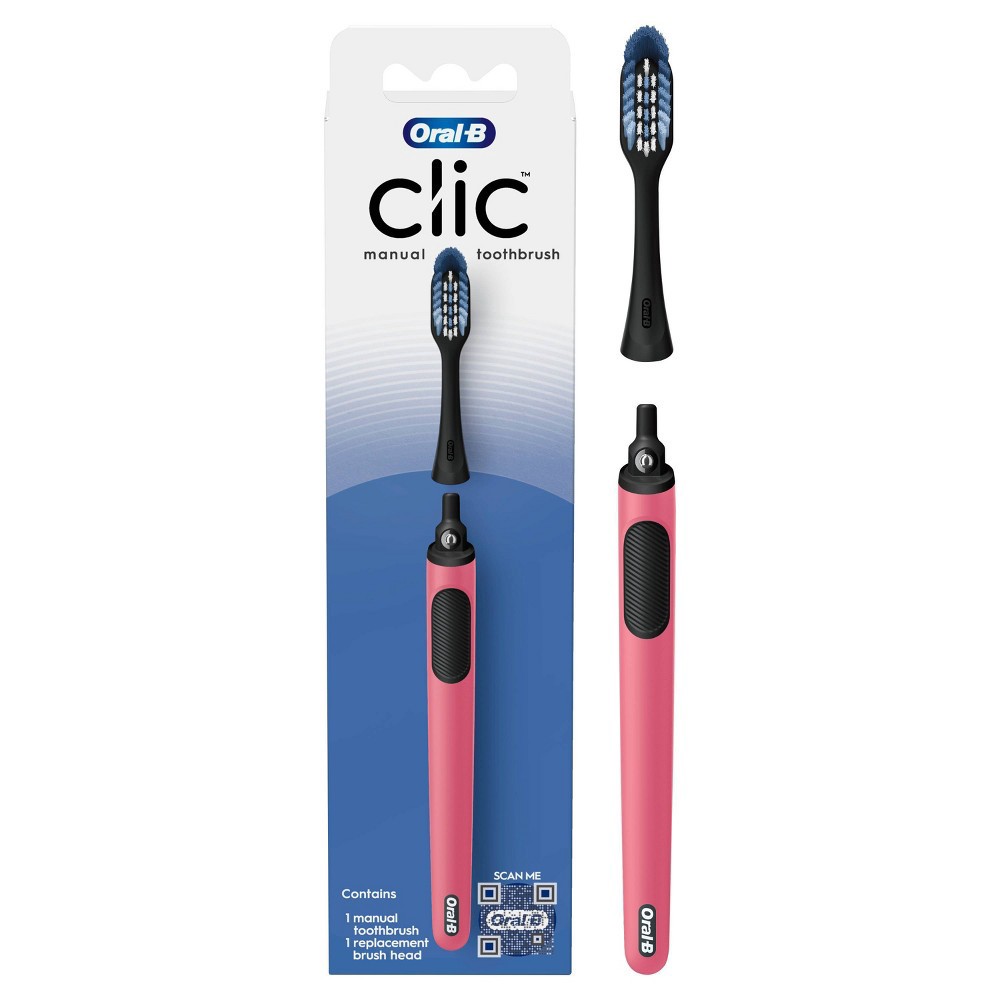 slide 2 of 3, Oral-B Clic Toothbrush Handle with Replaceable Brush Head Coral - 1ct, 1 ct