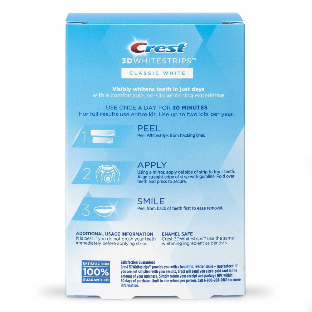 slide 3 of 7, Crest 3D Whitestrips Classic White Teeth Whitening Kit with Hydrogen Peroxide - 10 Treatments, 1 ct