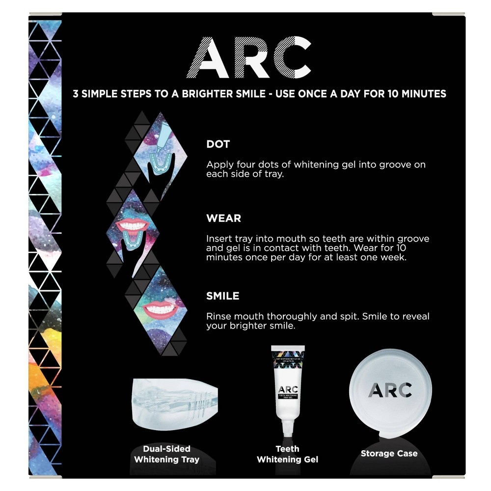 slide 3 of 8, ARC Oral Care ARC Whitening Kit with Hydrogen Peroxide includes Whitening Tray + Whitening Gel + Storage Case, 0.68 oz