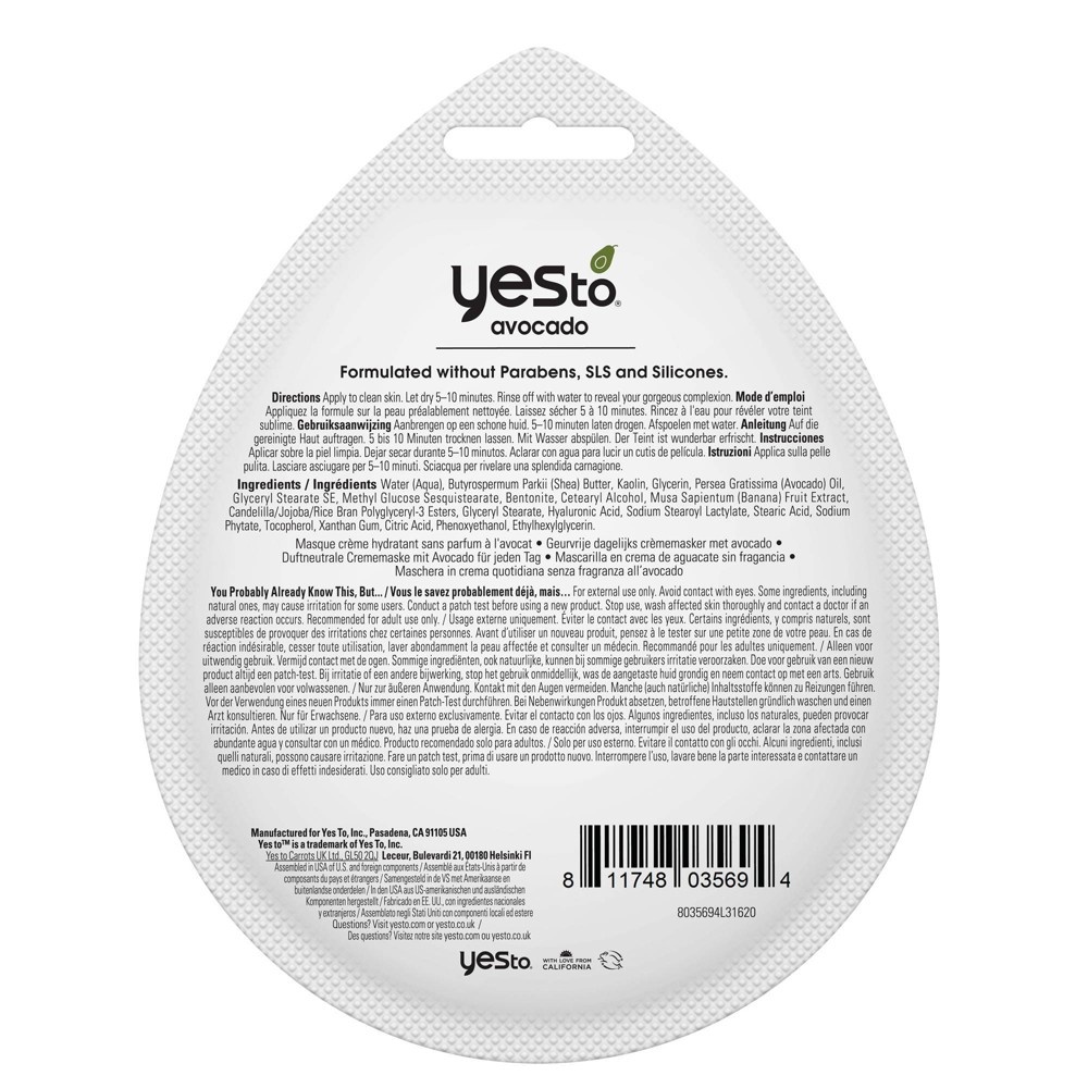 slide 4 of 10, Yes to Avocado Cream Mask - Unscented, 0.33 fl oz