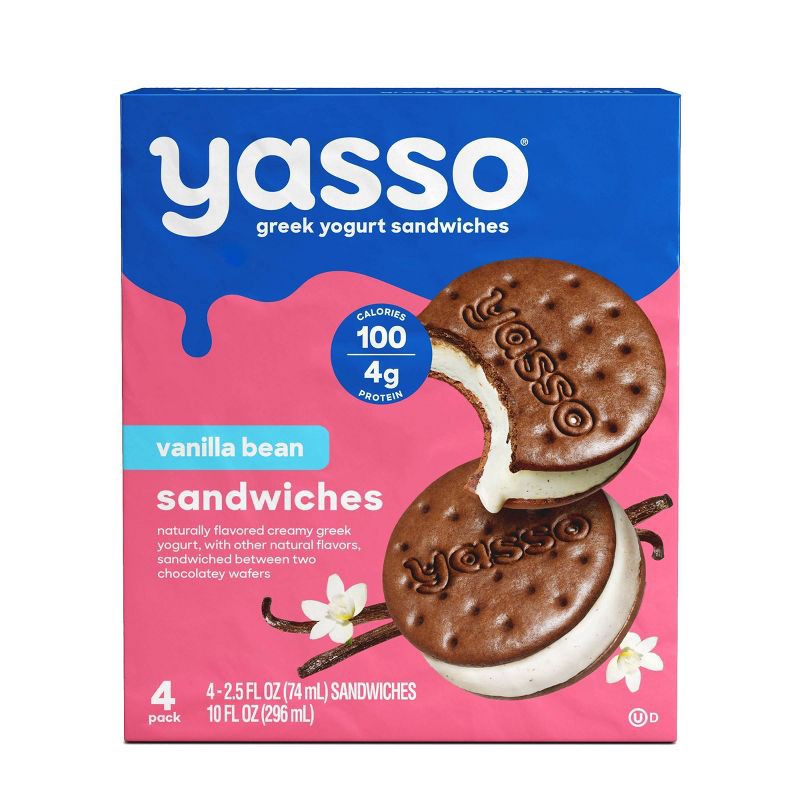 slide 1 of 8, Yasso Vanilla Bean Frozen Greek Yogurt Sandwich - 10 fl oz/4ct, 4 ct; 10 fl oz