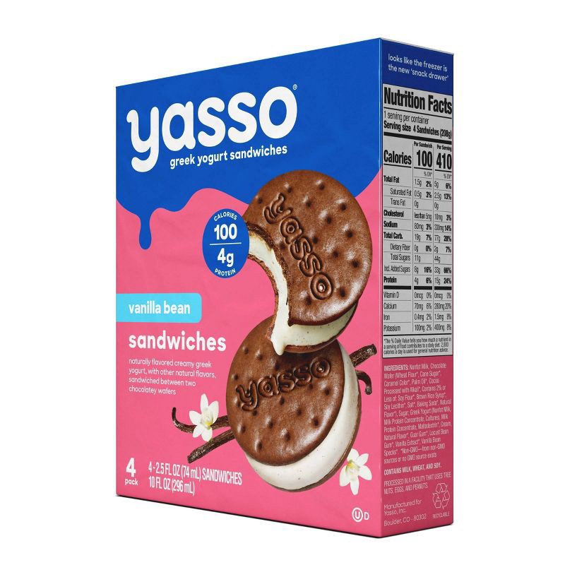 slide 4 of 8, Yasso Vanilla Bean Frozen Greek Yogurt Sandwich - 10 fl oz/4ct, 4 ct; 10 fl oz