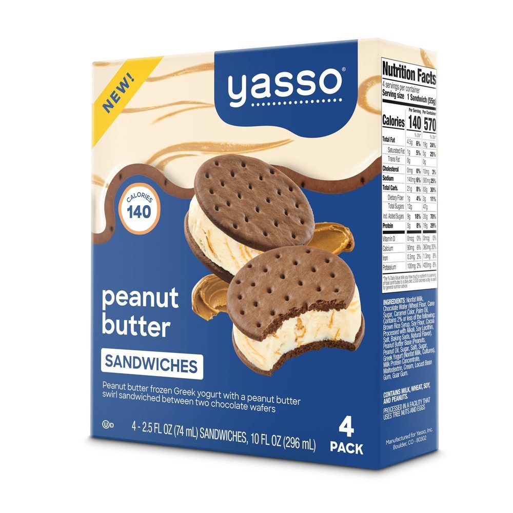 slide 6 of 8, Yasso Peanut Butter Frozen Greek Yogurt Sandwich, 10 oz, 4 ct