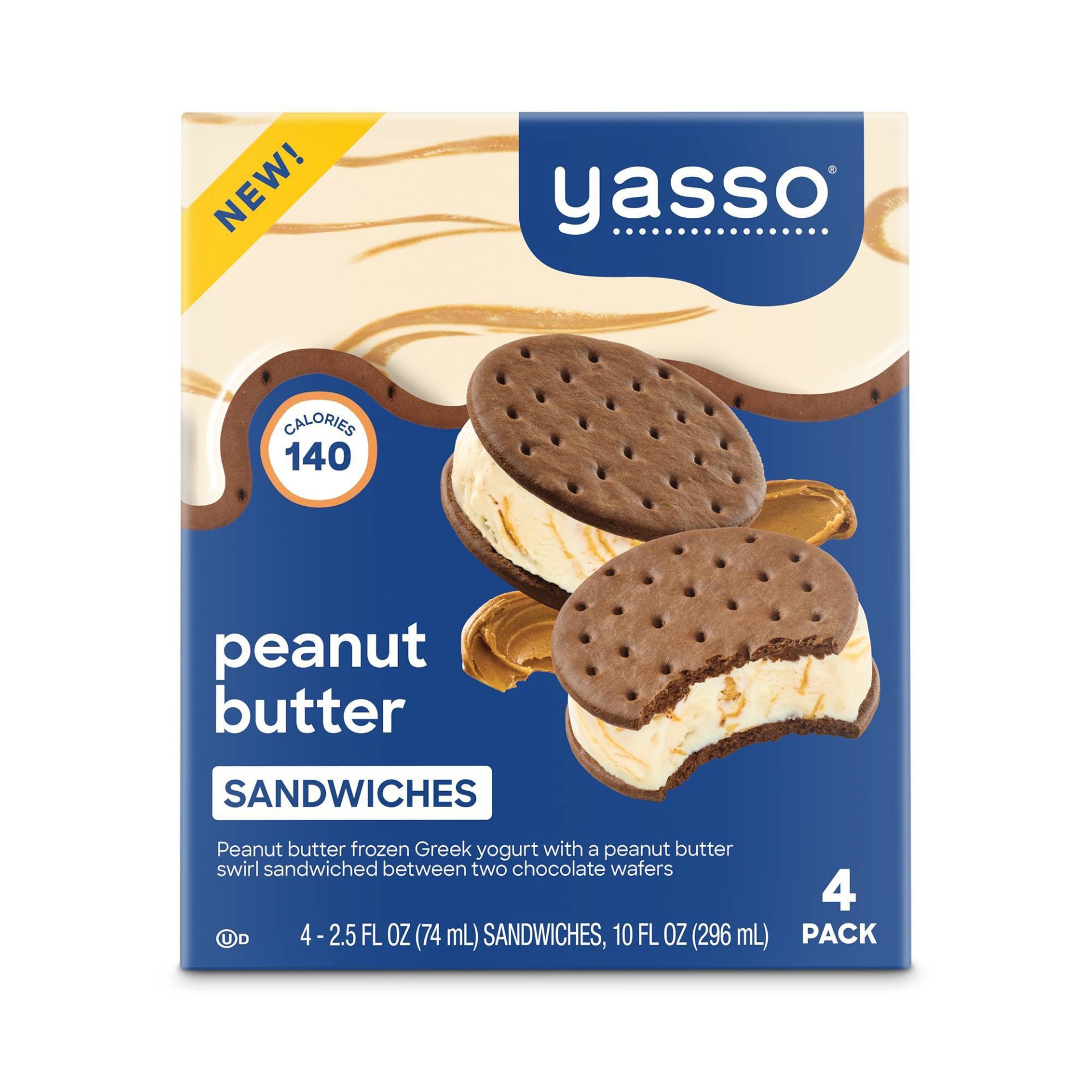 slide 1 of 8, Yasso Peanut Butter Frozen Greek Yogurt Sandwich, 10 oz, 4 ct