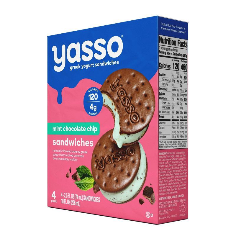 slide 4 of 8, Yasso Mint Chocolate Chip Frozen Greek Yogurt Sandwich - 10oz/4ct, 4 ct; 10 oz