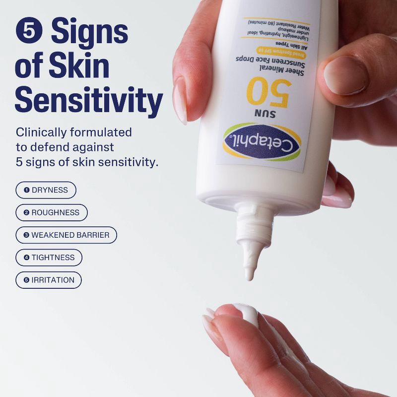 slide 4 of 8, Cetaphil Sheer Mineral Liquid Face Sunscreen SPF 50 - 1.7 fl oz, 50 ct; 1.7 fl oz
