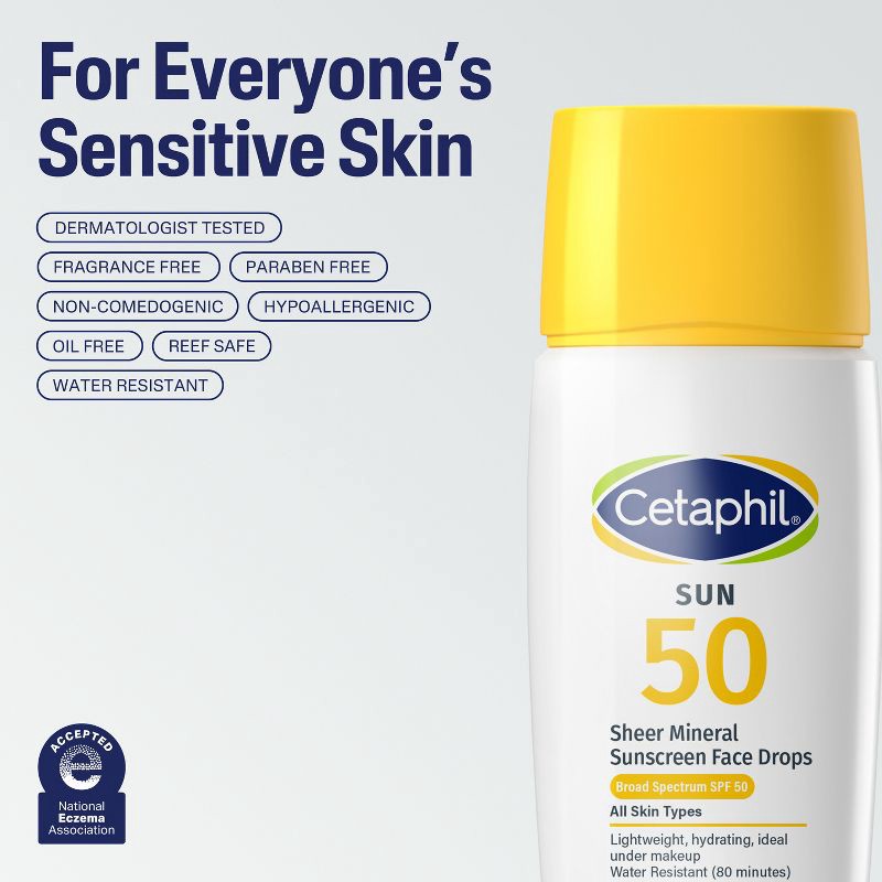 slide 7 of 8, Cetaphil Sheer Mineral Liquid Face Sunscreen SPF 50 - 1.7 fl oz, 50 ct; 1.7 fl oz
