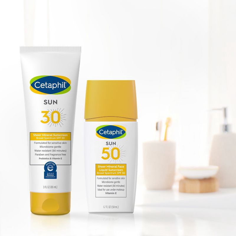 slide 4 of 6, Cetaphil Sheer Mineral Sunscreen Lotion for Face & Body - SPF 30 - 3 fl oz, 30 ct; 3 fl oz