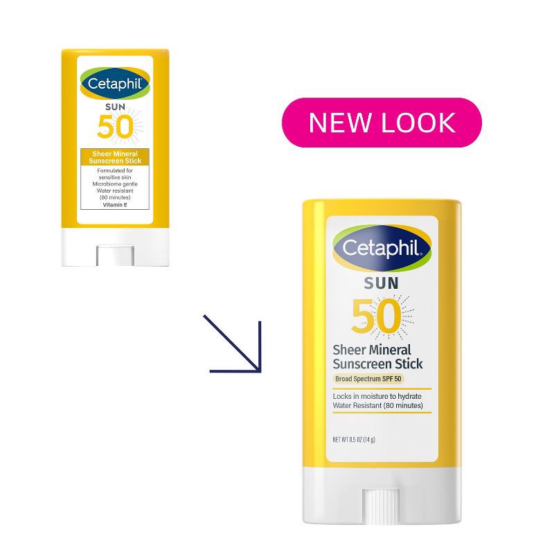 slide 4 of 7, Cetaphil Sheer Mineral Sunscreen Stick SPF 50, Face & Body - 0.5 fl oz, 0.5 fl oz