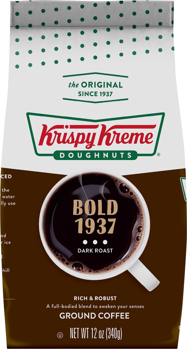 slide 1 of 1, Krispy Kreme Bold 1937 Dark Roast Ground Coffee 12 oz Bag, 12 oz