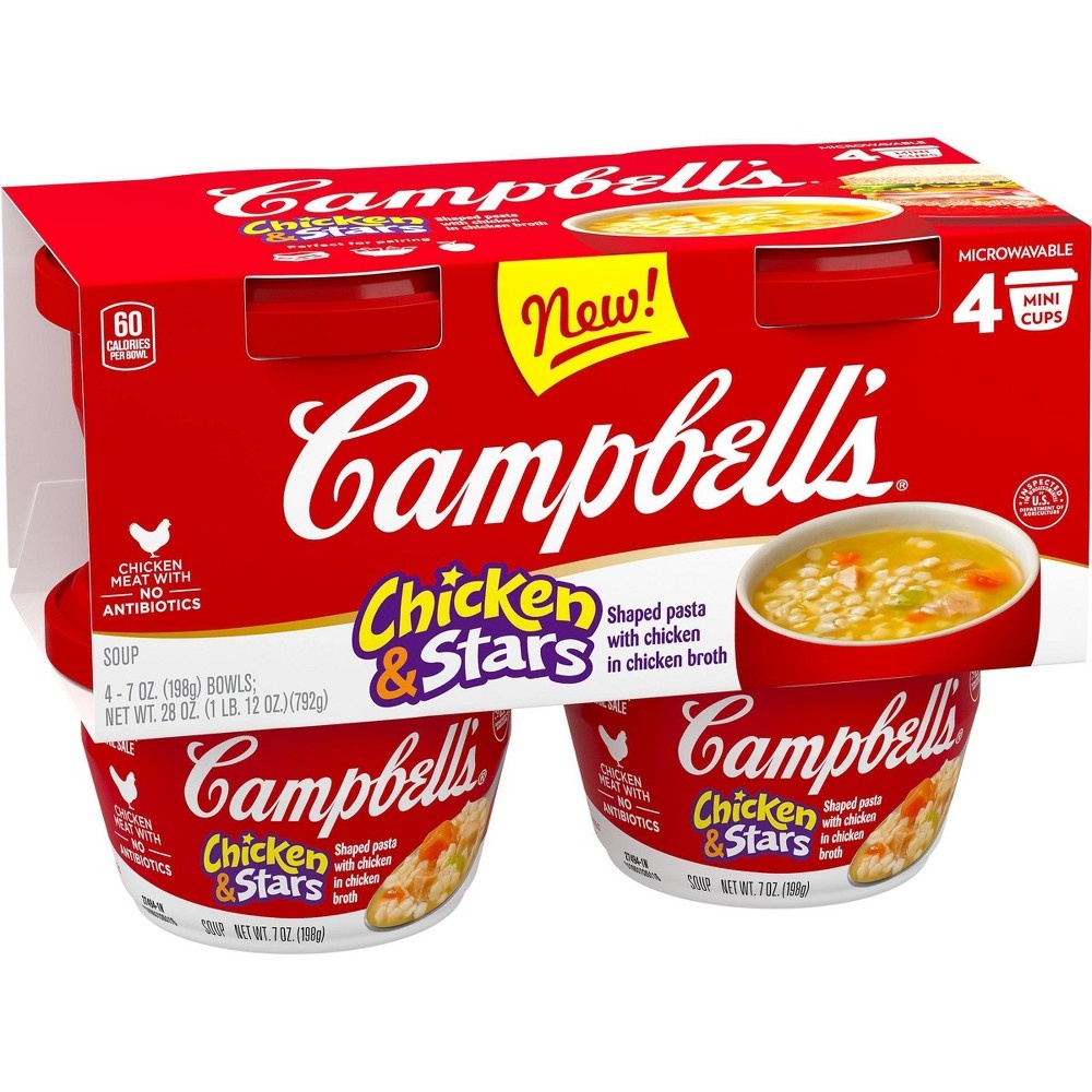 slide 2 of 7, Campbell's Chicken and Stars Soup Microwavable Mini Cups, 28 oz, 4 ct