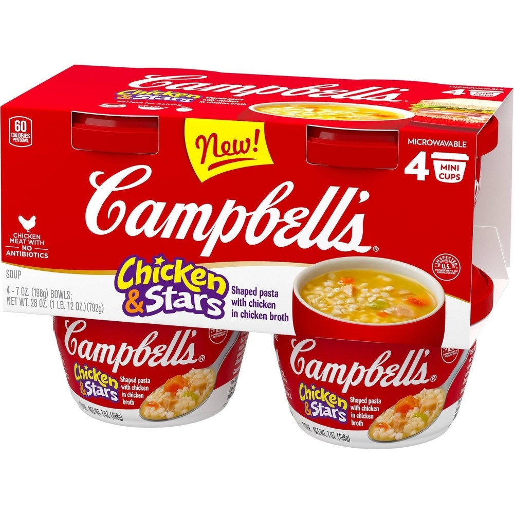 slide 3 of 7, Campbell's Chicken and Stars Soup Microwavable Mini Cups, 28 oz, 4 ct