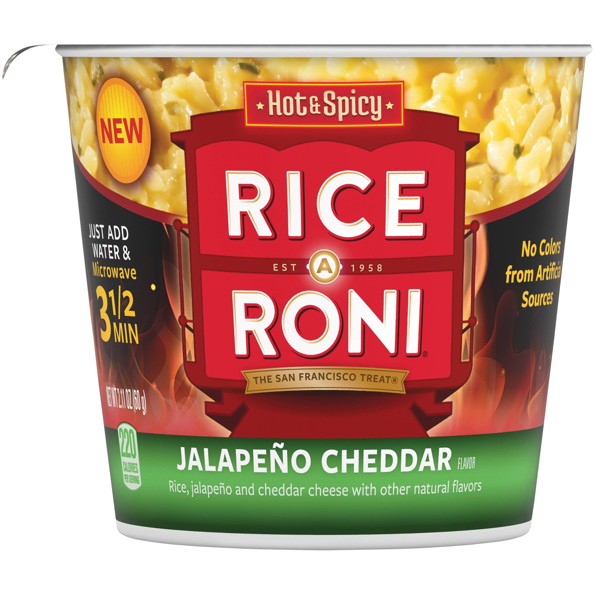 slide 1 of 3, Rice-A-Roni Rice O Roni Jalapeno Cheddar Rice Mix Microwavable Cup, 2.1 oz