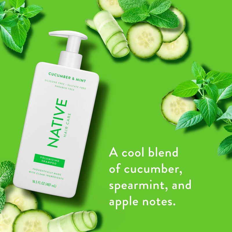 slide 2 of 11, Native Vegan Cucumber & Mint Natural Volume Shampoo, Clean, Sulfate, Paraben and Silicone Free - 16.5 fl oz, 16.5 fl oz