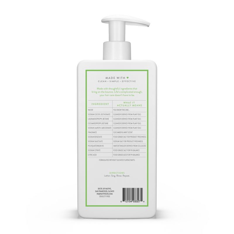 slide 3 of 8, Native Vegan Cucumber & Mint Natural Volume Shampoo, Clean, Sulfate, Paraben and Silicone Free - 16.5 fl oz, 16.5 fl oz