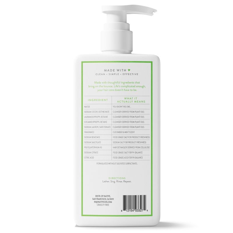 slide 12 of 12, Native Vegan Cucumber & Mint Natural Volume Shampoo, Clean, Sulfate, Paraben and Silicone Free - 16.5 fl oz, 16.5 fl oz