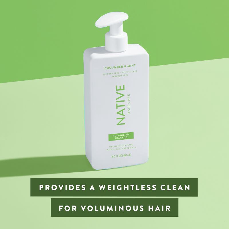 slide 5 of 8, Native Vegan Cucumber & Mint Natural Volume Shampoo, Clean, Sulfate, Paraben and Silicone Free - 16.5 fl oz, 16.5 fl oz