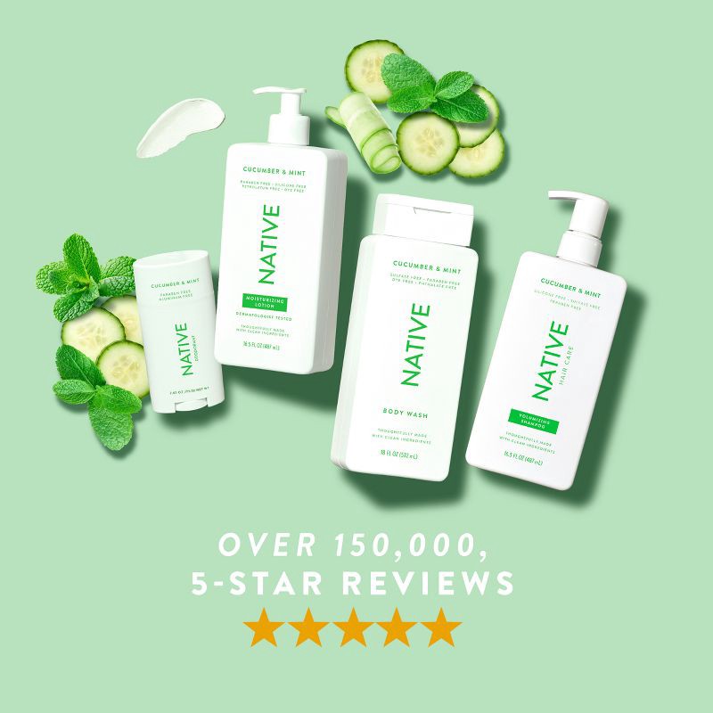 slide 5 of 11, Native Vegan Cucumber & Mint Natural Volume Shampoo, Clean, Sulfate, Paraben and Silicone Free - 16.5 fl oz, 16.5 fl oz