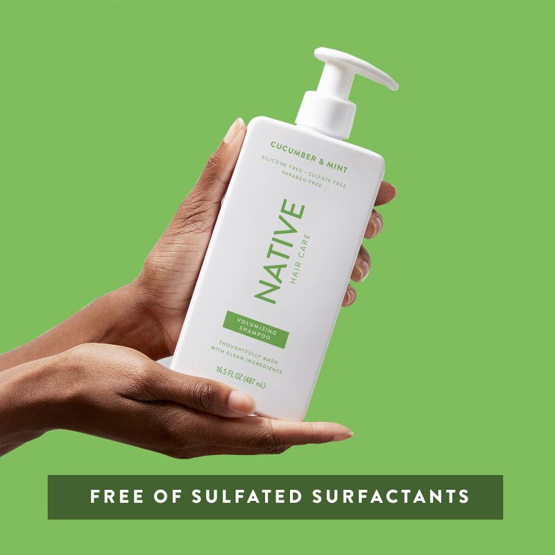 slide 6 of 8, Native Vegan Cucumber & Mint Natural Volume Shampoo, Clean, Sulfate, Paraben and Silicone Free - 16.5 fl oz, 16.5 fl oz