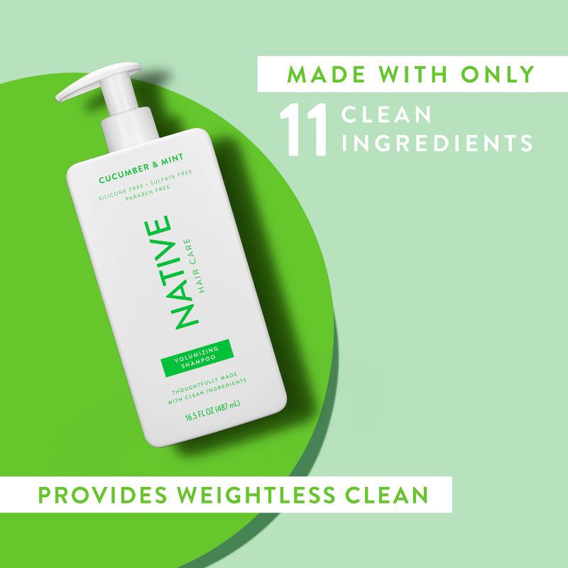 slide 7 of 11, Native Vegan Cucumber & Mint Natural Volume Shampoo, Clean, Sulfate, Paraben and Silicone Free - 16.5 fl oz, 16.5 fl oz