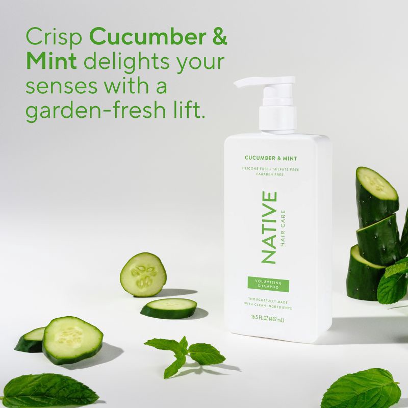 slide 8 of 12, Native Vegan Cucumber & Mint Natural Volume Shampoo, Clean, Sulfate, Paraben and Silicone Free - 16.5 fl oz, 16.5 fl oz