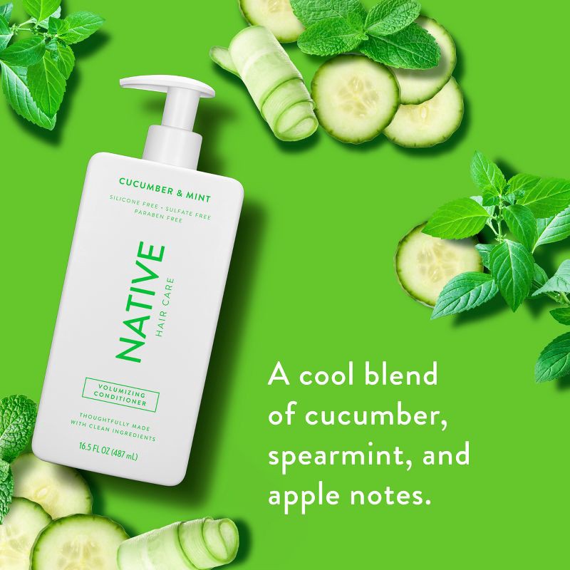 slide 2 of 11, Native Vegan Cucumber & Mint Natural Volume Conditioner, Clean, Sulfate, Paraben and Silicone Free - 16.5 fl oz, 16.5 fl oz