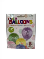 Trico 12 Feliz Cumpleanos Latex Balloon 8 Ct - Assorted
