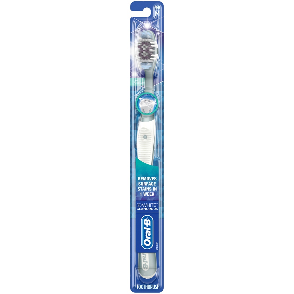 slide 1 of 1, Oral-B 3D White Glamorous Manual Toothbrush Med, 1 ct