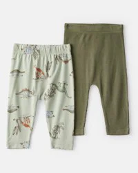 Carter's Baby Boy 2-Pack Dinosaur Print PurelySoft Pull-On Pants - Green NB