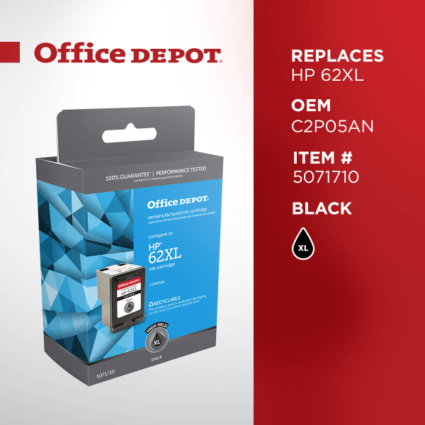 slide 3 of 5, Office Depot Brand Od62Xlbk Remanufactured High-Yield Ink Cartridge Replacement For Hp 62Xl Black, 1 ct