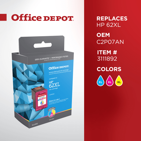 slide 3 of 5, Office Depot Brand Od62Xlc Remanufactured High-Yield Ink Cartridge Replacement For Hp 62Xl Tricolor, 1 ct